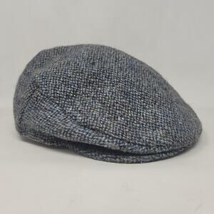 VTG Harris Tweed Hat Cap Fitted Mens XL Gray Blue Wool Newsboy Flat Scotland